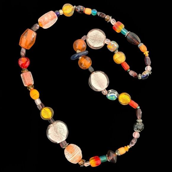 Vintage Glass Clay Bead Necklace - Picture 2 of 6